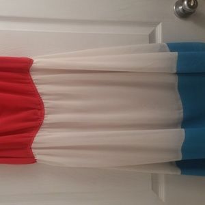 Red, White, & Blue Silk Chiffon BCBGMaxAria Dress